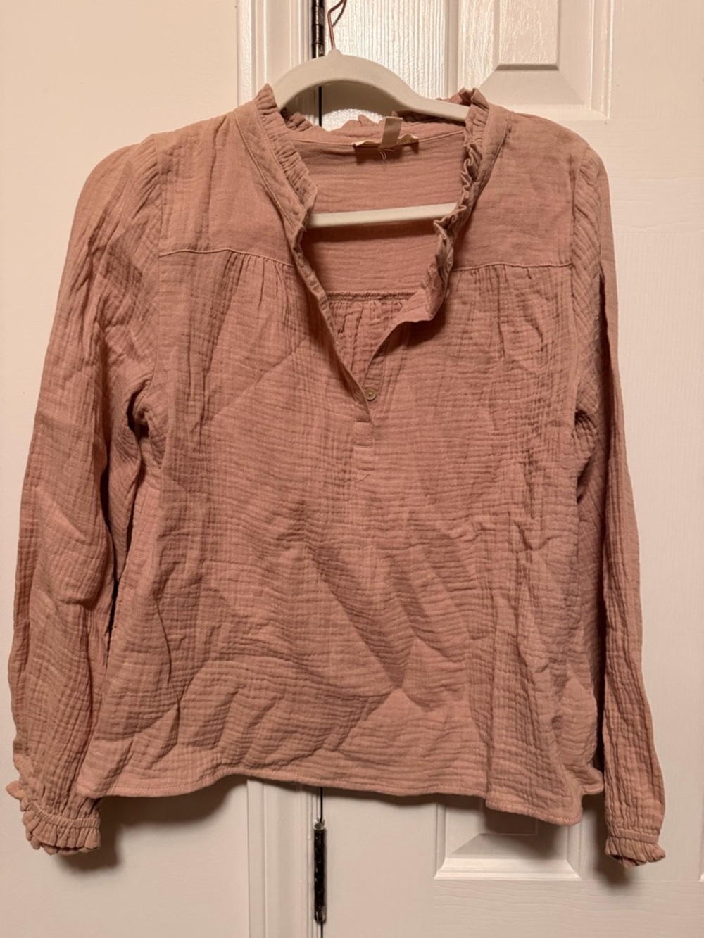 Ruffle-Neck Long Sleeve Blouse in Dusty Rose